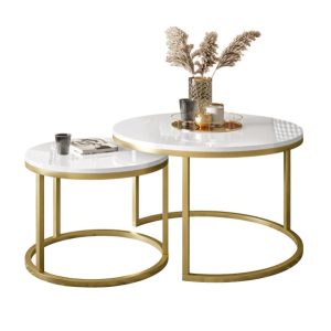 Okrągła ława 2w1 CIRI złoty mat/biały połysk 80 i 60 cm 142753 Okrągła ława 2w1 CIRI złoty mat/biały połysk 80 i 60 cm 142753