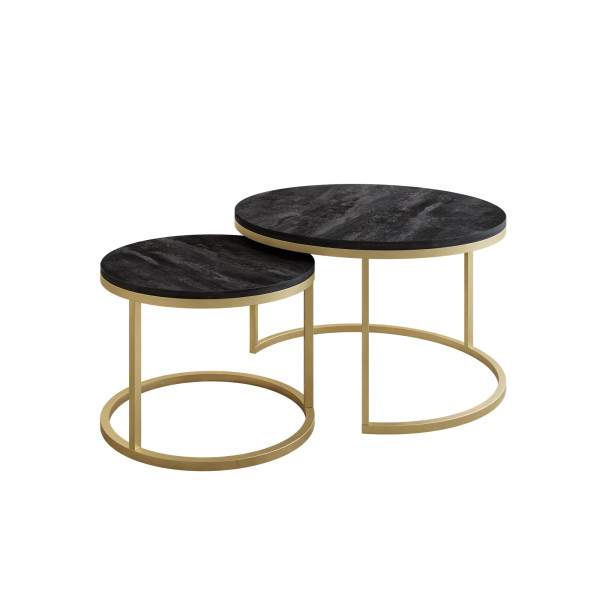Okrągła ława 2w1 CIRI złoty mat/ciemny beton 70 i 50 cm 142767