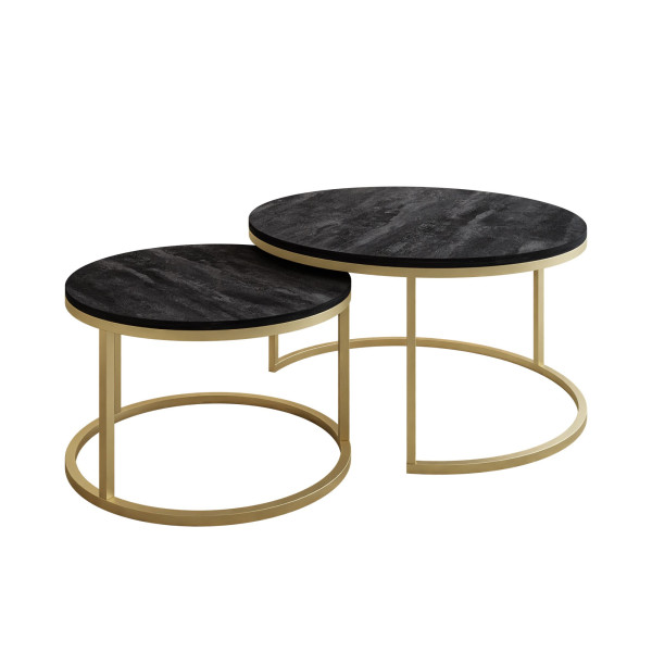 Okrągła ława 2w1 CIRI złoty mat/ciemny beton 80 i 60 cm 142430