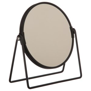 Okrągłe lusterko kosmetyczne na stojaku metalowe czarne dwustronne 17 cm 1055454 Okrągłe lusterko kosmetyczne na stojaku metalowe czarne dwustronne 17 cm 1055454