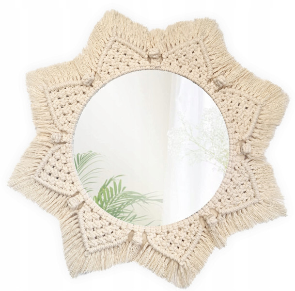 Okrągłe Lustro Boho Makrama Ścienne 53Cm Naturalne 322048 219662