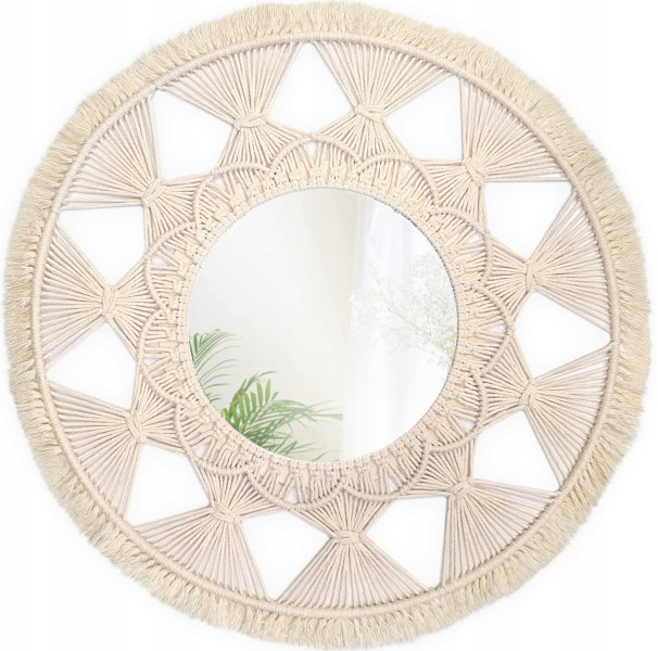 Okrągłe Lustro Boho Makrama Ścienne 53Cm Naturalne 322050 219661