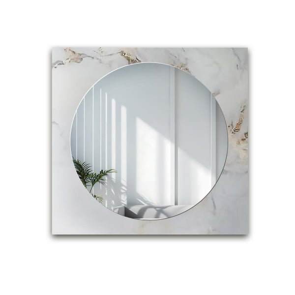 Okrągłe lustro na kwadratowym biało złotym marmurze - MARBLE BIANCO 858141