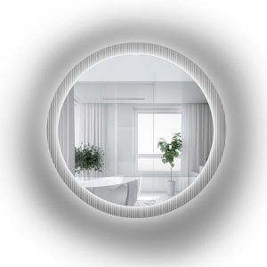 Okrągłe lustro na szkle ornamentowym z podświetleniem – LUXORA GLIMMER LED 818173 Okrągłe lustro na szkle ornamentowym z podświetleniem – LUXORA GLIMMER LED 818173