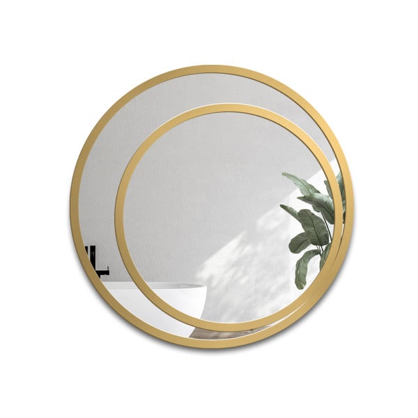 Okrągłe lustro w lustrze w podwójnej złotej ramie mdf - JASMIN 849926