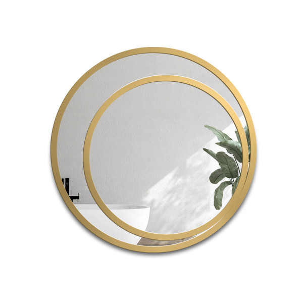 Okrągłe lustro w lustrze w podwójnej złotej ramie mdf - JASMIN 849984