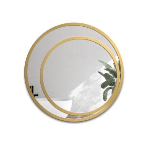 Okrągłe lustro w lustrze w podwójnej złotej ramie mdf – JASMIN 849965 Okrągłe lustro w lustrze w podwójnej złotej ramie mdf – JASMIN 849965