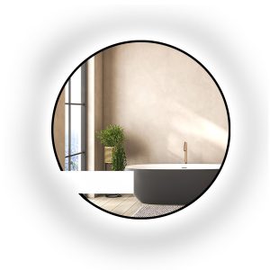 Okrągłe lustro z wycięciem na szafkę w czarnej ramie mdf – ORFEUSZ LED 865701 Okrągłe lustro z wycięciem na szafkę w czarnej ramie mdf – ORFEUSZ LED 865701