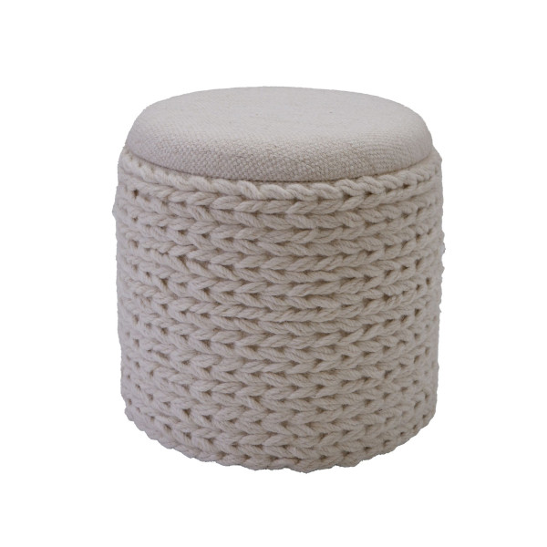 Okrągły Hocker z Miejscem do Przechowywania 40 cm Boho Kremowa Włóczka 756139