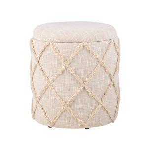 Okrągły Hoker Tapicerowany z Bawełny 40x40x45 cm z Schowkiem Boho 756145 Okrągły Hoker Tapicerowany z Bawełny 40x40x45 cm z Schowkiem Boho 756145
