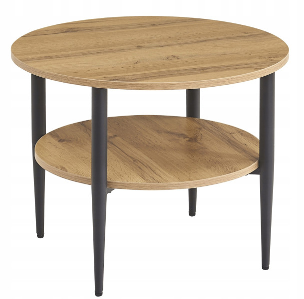 Okrągły nowoczesny stolik kawowy z półką fi 60 cm loft Simples dąb 994699