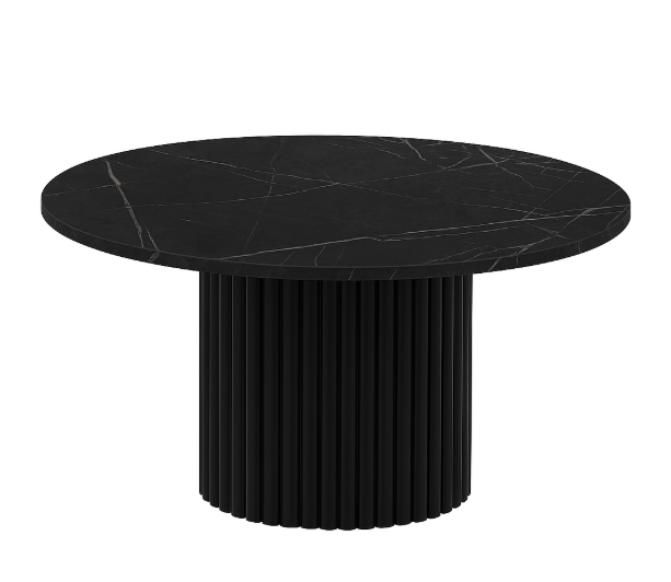 Okrągły stokil kawowy Riko 75 cm ryflowana podstawa metalowa- Marmur czarny 727326