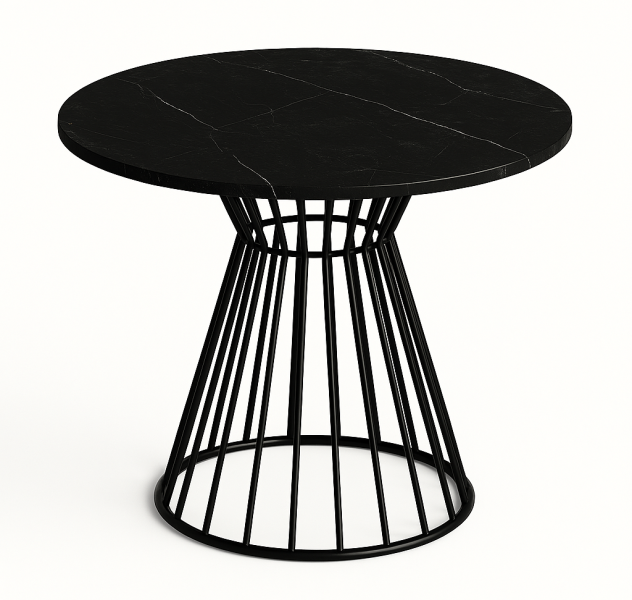 Okrągły stół Reo do salonu z metalową podstawą, blat 75 cm- ciemny marmur 727128
