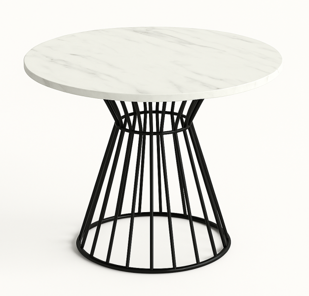 Okrągły stół Reo do salonu z metalową podstawą, blat 90 cm- marmur jasny 727132