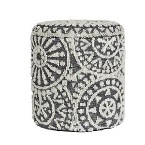 Okrągły Stołek z Wełny Ø40×45 cm Szaro-Kremowy Boho Podnóżek Schowek 770096 Okrągły Stołek z Wełny Ø40×45 cm Szaro-Kremowy Boho Podnóżek Schowek 770096