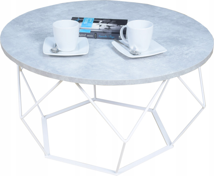 Okrągły Stoliczek Kawowy DIAMENT Loft Salon 75x75x43 Biały+Beton Jasny 856077