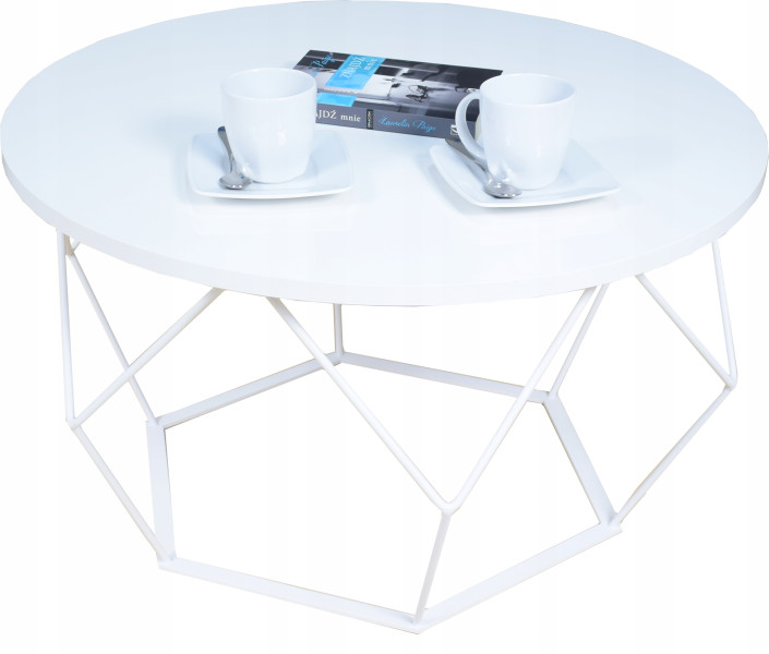 Okrągły Stoliczek Kawowy DIAMENT Loft Salon 75x75x43 Biały+Biały Mat 856136