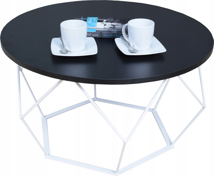 Okrągły Stoliczek Kawowy DIAMENT Loft Salon 75x75x43 Biały+Czarny MiniPearl 856163