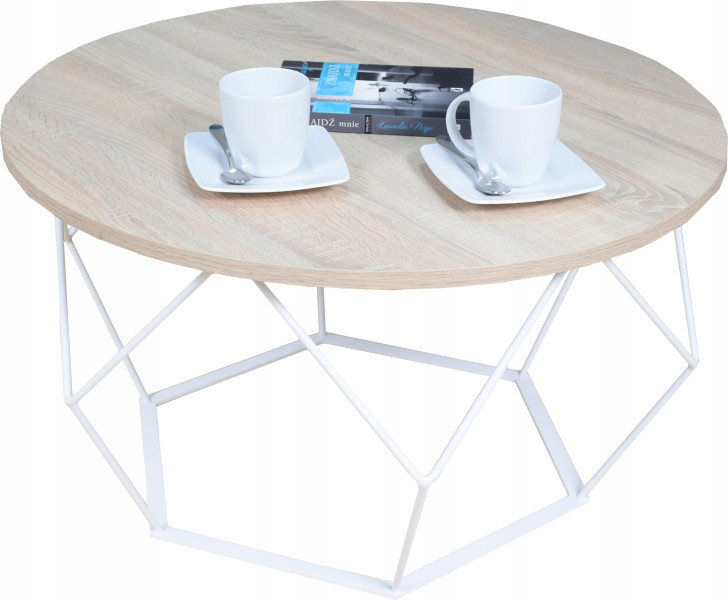 Okrągły Stoliczek Kawowy DIAMENT Loft Salon 75x75x43 Biały+Dąb Sonoma 856131