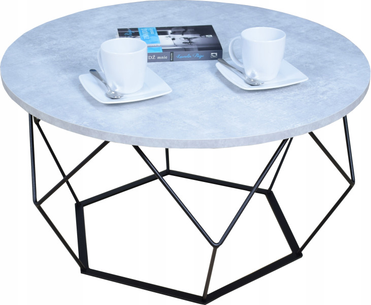 Okrągły Stoliczek Kawowy DIAMENT Loft Salon 75x75x43 Czarny+Beton Jasny 856115