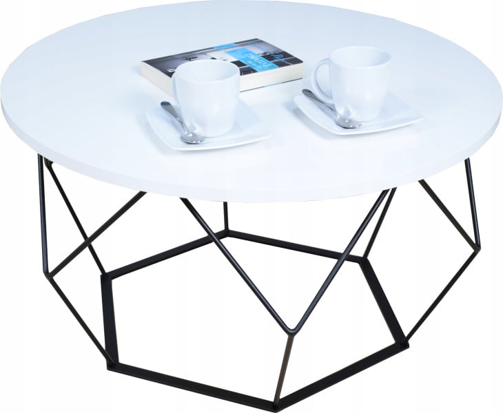 Okrągły Stoliczek Kawowy DIAMENT Loft Salon 75x75x43 Czarny+Biały Połysk 855869