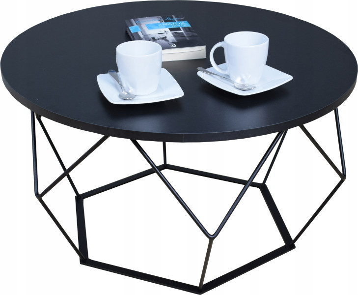 Okrągły Stoliczek Kawowy DIAMENT Loft Salon 75x75x43 Czarny+Blat MiniPearl 856125