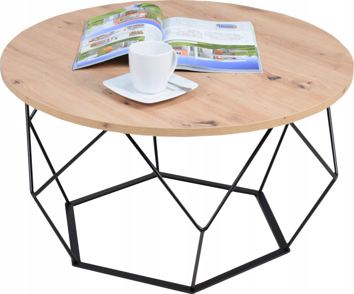 Okrągły Stoliczek Kawowy DIAMENT Loft Salon 75x75x43 Czarny+Dąb Artisan 856105