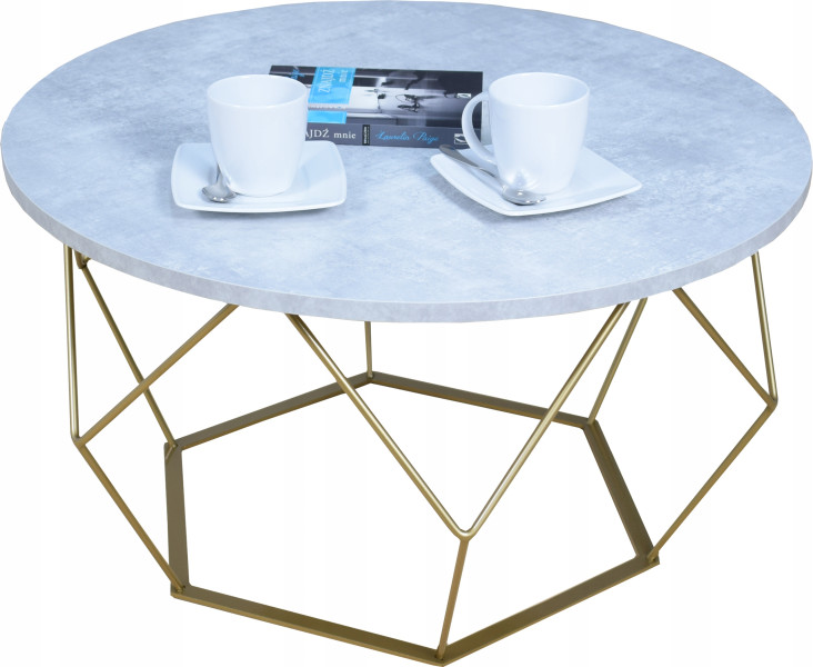 Okrągły Stoliczek Kawowy DIAMENT Loft Salon 75x75x43 Złoty+Beton Jasny 856179