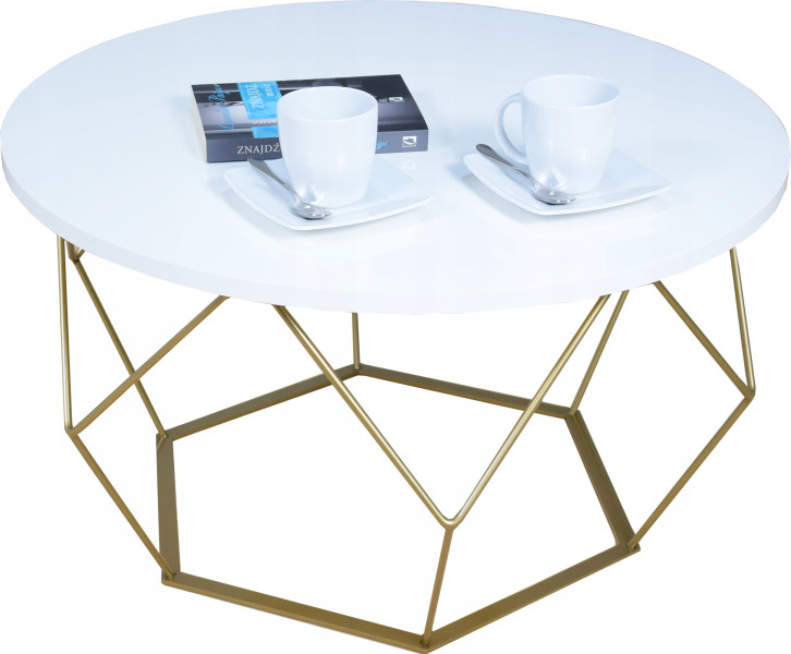 Okrągły Stoliczek Kawowy DIAMENT Loft Salon 75x75x43 Złoty+Biały Mat 856096