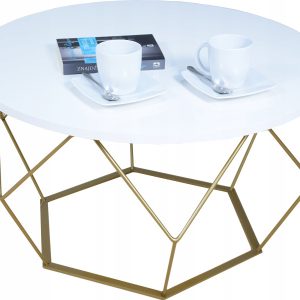 Okrągły Stoliczek Kawowy DIAMENT Loft Salon 75x75x43 Złoty+Biały Połysk 856174 Okrągły Stoliczek Kawowy DIAMENT Loft Salon 75x75x43 Złoty+Biały Połysk 856174
