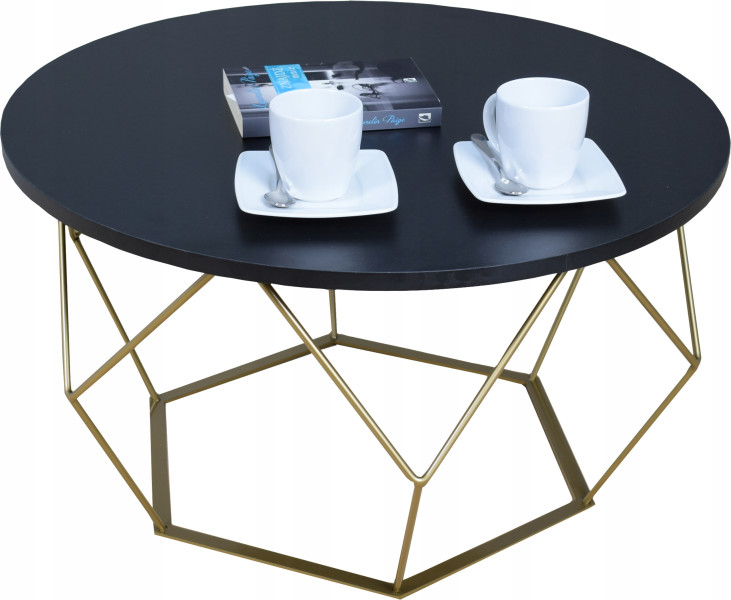 Okrągły Stoliczek Kawowy DIAMENT Loft Salon 75x75x43 Złoty+Czarny MiniPearl 856191