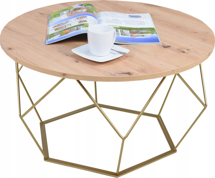 Okrągły Stoliczek Kawowy DIAMENT Loft Salon 75x75x43 Złoty+Dąb Artisan 856152