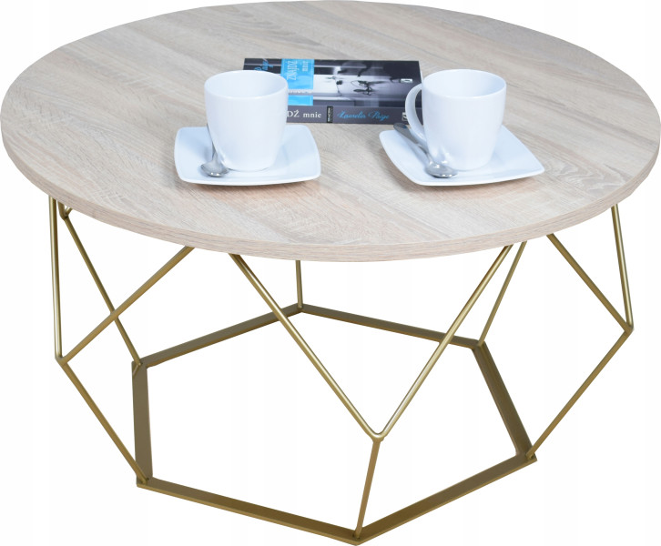 Okrągły Stoliczek Kawowy DIAMENT Loft Salon 75x75x43 Złoty+Dąb Sonoma 855870
