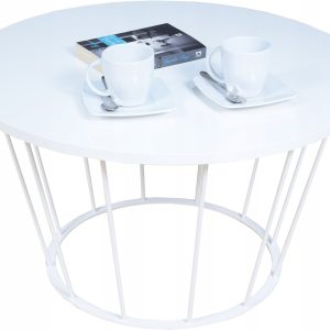 Okrągły Stoliczek Kawowy Z Drutu Loft 75x75x43 Biały+Biały Połysk 856161 Okrągły Stoliczek Kawowy Z Drutu Loft 75x75x43 Biały+Biały Połysk 856161