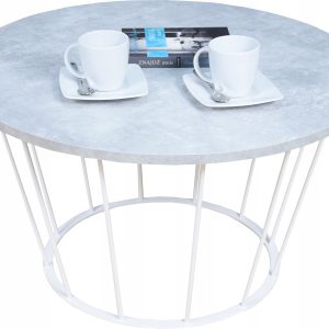 Okrągły Stoliczek Kawowy Z Drutu Loft 75x75x43 Biały+Blat Beton Jasny 856118 Okrągły Stoliczek Kawowy Z Drutu Loft 75x75x43 Biały+Blat Beton Jasny 856118