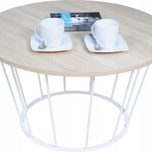 Okrągły Stoliczek Kawowy Z Drutu Loft 75x75x43 Biały+Blat Dąb Sonoma 856195 Okrągły Stoliczek Kawowy Z Drutu Loft 75x75x43 Biały+Blat Dąb Sonoma 856195