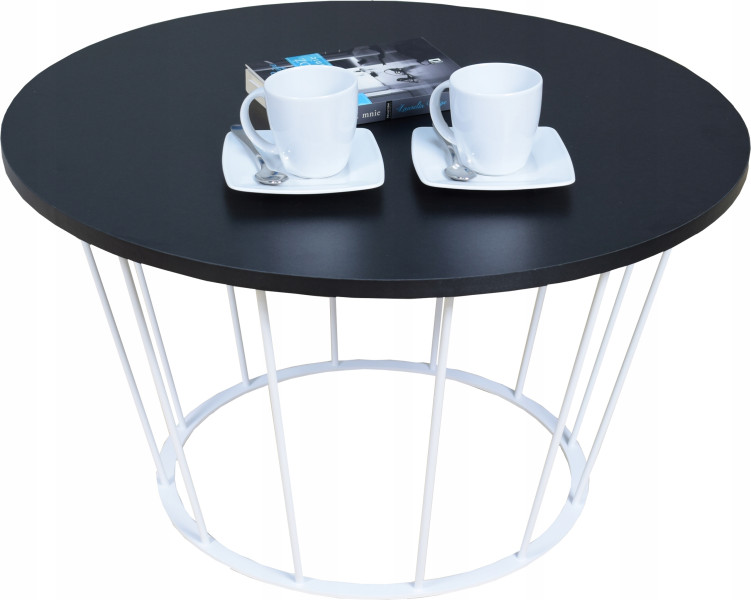 Okrągły Stoliczek Kawowy Z Drutu Loft 75x75x43 Biały+Czarny MiniPearl 856189