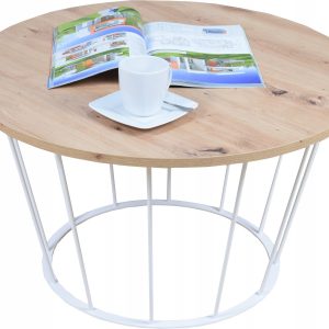 Okrągły Stoliczek Kawowy Z Drutu Loft 75x75x43 Biały+Dąb Artisan 856144 Okrągły Stoliczek Kawowy Z Drutu Loft 75x75x43 Biały+Dąb Artisan 856144
