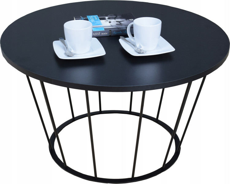 Okrągły Stoliczek Kawowy Z Drutu Loft 75x75x43 Czarny+Blat Czarny MiniPearl 856140
