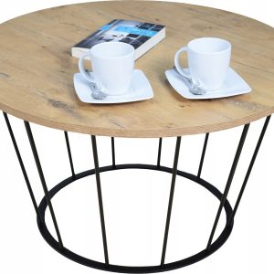 Okrągły Stoliczek Kawowy Z Drutu Loft 75x75x43 Czarny+Blat Dąb Lancelot 856143 Okrągły Stoliczek Kawowy Z Drutu Loft 75x75x43 Czarny+Blat Dąb Lancelot 856143