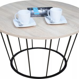 Okrągły Stoliczek Kawowy Z Drutu Loft 75x75x43 Czarny+Blat Dąb Sonoma 856122 Okrągły Stoliczek Kawowy Z Drutu Loft 75x75x43 Czarny+Blat Dąb Sonoma 856122