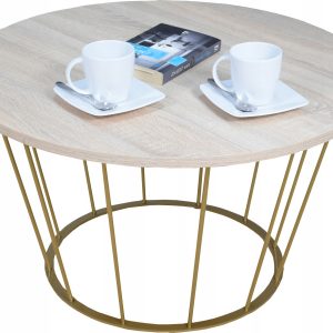 Okrągły Stoliczek Kawowy Z Drutu Loft 75x75x43 Złoty+ Blat Dąb Sonoma 856151 Okrągły Stoliczek Kawowy Z Drutu Loft 75x75x43 Złoty+ Blat Dąb Sonoma 856151