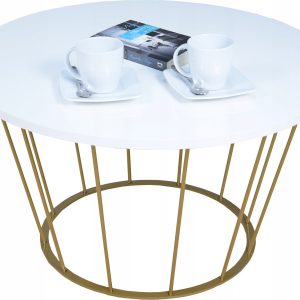 Okrągły Stoliczek Kawowy Z Drutu Loft 75x75x43 Złoty+Blat Biały Mat 856099 Okrągły Stoliczek Kawowy Z Drutu Loft 75x75x43 Złoty+Blat Biały Mat 856099