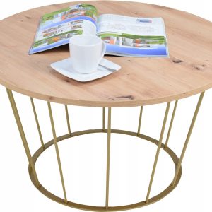 Okrągły Stoliczek Kawowy Z Drutu Loft 75x75x43 Złoty+Blat Dąb Artisan 856121 Okrągły Stoliczek Kawowy Z Drutu Loft 75x75x43 Złoty+Blat Dąb Artisan 856121