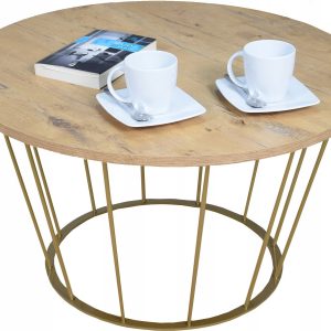 Okrągły Stoliczek Kawowy Z Drutu Loft 75x75x43 Złoty+Blat Dąb Lancelot 856171 Okrągły Stoliczek Kawowy Z Drutu Loft 75x75x43 Złoty+Blat Dąb Lancelot 856171