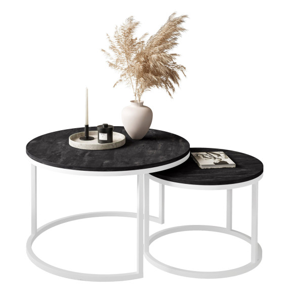 Okrągły stolik 2w1 CIRI biały/ciemny beton 50/70 142770