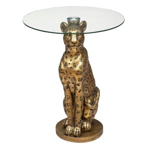 Okrągły stolik kawowy lampart szklany 40 cm do salonu 383279 Okrągły stolik kawowy lampart szklany 40 cm do salonu 383279