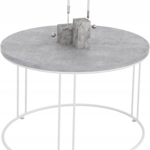 Okrągły Stolik Kawowy Z Drutu Do Salonu Loft 55x55x37 Biały+Beton Jasny 859053