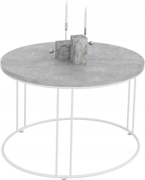 Okrągły Stolik Kawowy Z Drutu Do Salonu Loft 55x55x37 Biały+Beton Jasny 859053