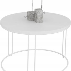 Okrągły Stolik Kawowy Z Drutu Do Salonu Loft 55x55x37 Biały+Biały Mat 859031